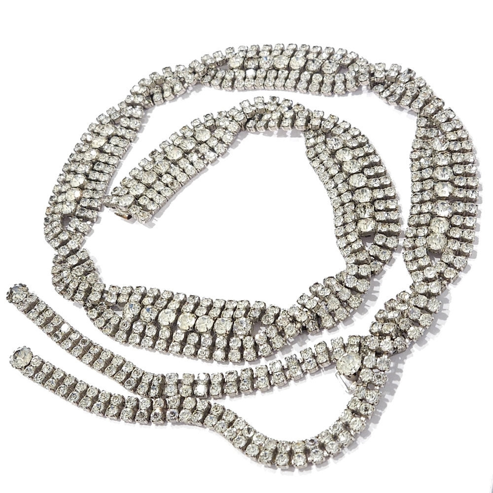 Christian Dior Vintage Crystal Belt Statement Necklace Silver Tone 1970s - Picture 12 of 17